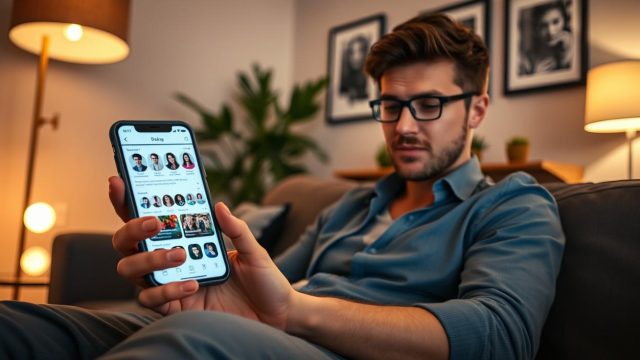 Persona che osserva profili e risposte su un’app di incontri