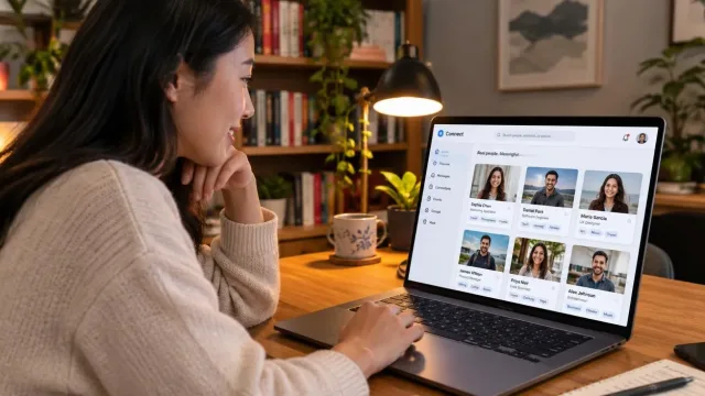 Una persona esplora online occasioni sociali per conoscere persone nuove